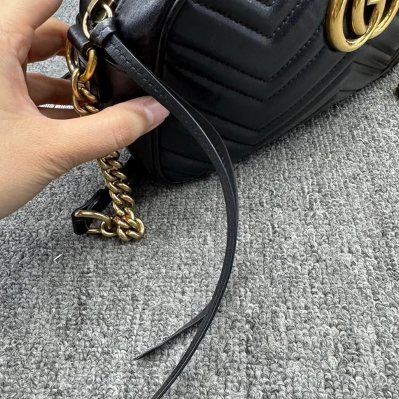 100% Authentic GUCCI GG Marmont Black Leather Shoulder Bag 800-121724 - Picture 10 of 14